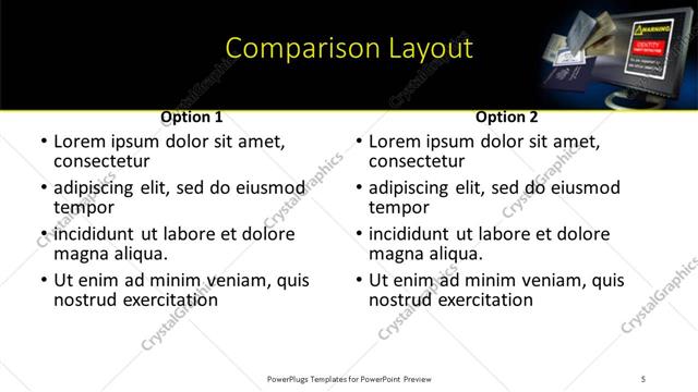 Comparison presentation slide layout