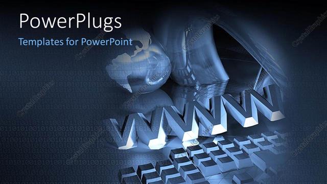  Presentation with www - Monochrome gray collage of globe, three dimensional WWW and computer keyboard