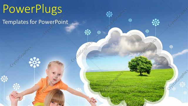  Presentation with mother love - A mother carrying her child on her head with bluish background