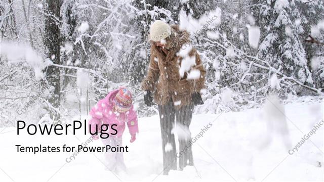  Presentation with mother child - A mother with her child and snowfall in background