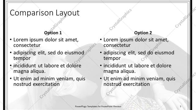 Comparison presentation slide layout