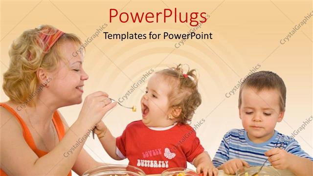  Presentation with family healthy eating - Mother and children eating healthy food with yellow color