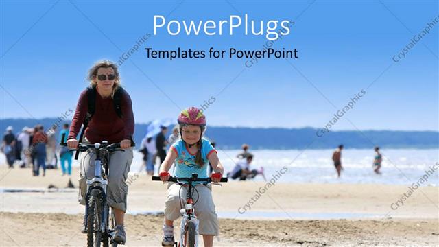  Presentation with cycling - A mother cycling along with her daughter on the beach
