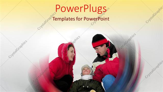  Presentation with winter weather - Mother father and child dressed warmly for winter weather