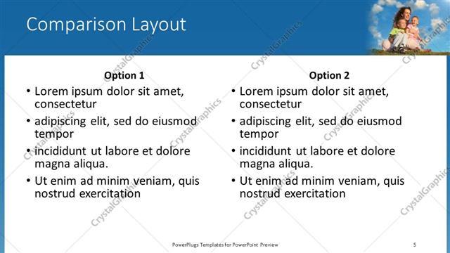 Comparison presentation slide layout