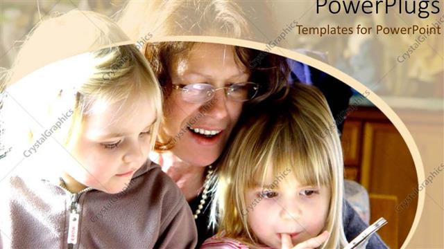  Presentation with family reading - Mother reading story to two girls, daughters, education, family