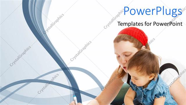  Presentation with teaching - A mother teaching her young baby on a white background