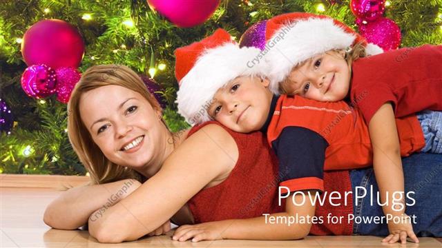  Presentation with christmas kids - Mother with two kids lying on her back in the Christmas spirit