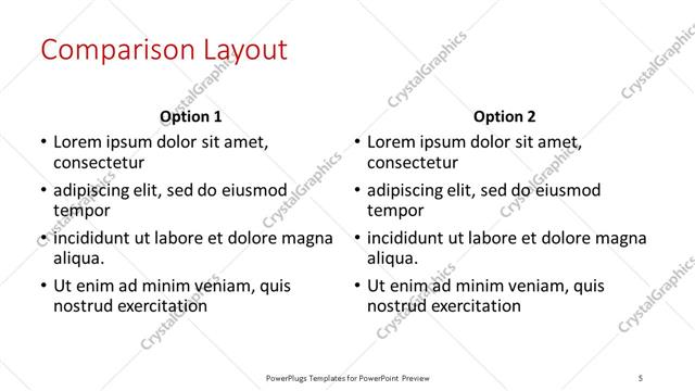 Comparison presentation slide layout