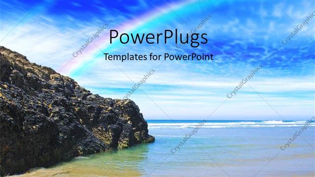  Presentation with scene - A mountain and  rainbow with the sea