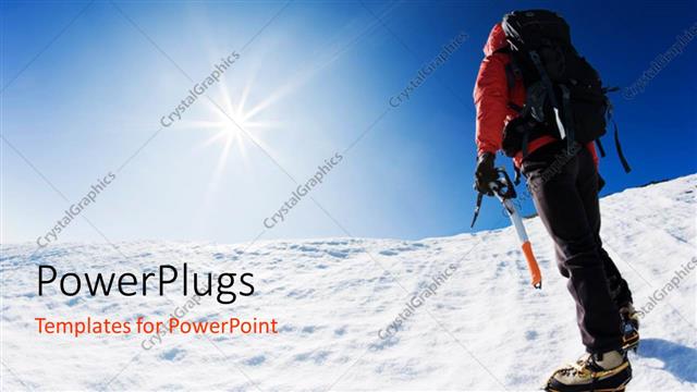  Presentation with summit - Mountaineer reaching the top of a snowcapped mountain peak
