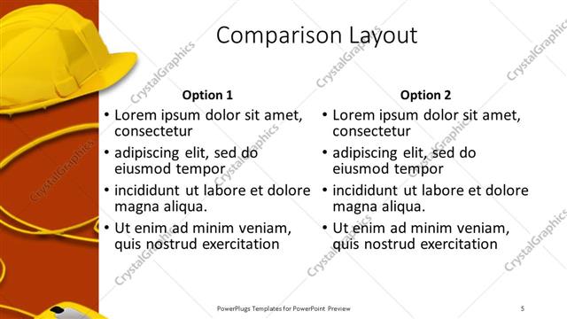 Comparison presentation slide layout