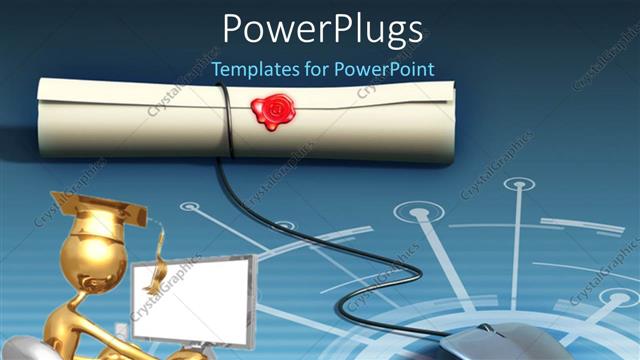  Presentation with diploma - A mouse and figure working on the computer with bluish background