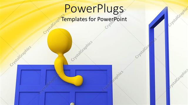  Presentation with new home - Moving into a new home metaphor with yellow man carrying blue door