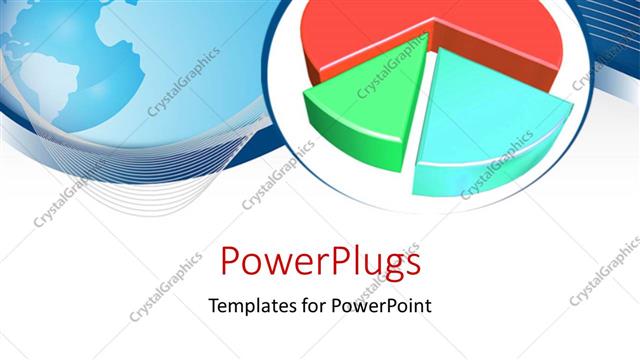  Presentation with map graph - Multi-colored 3D pie-chart with world map and blue curve