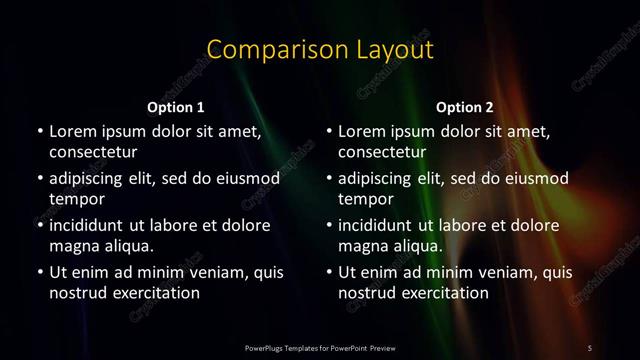 Comparison presentation slide layout