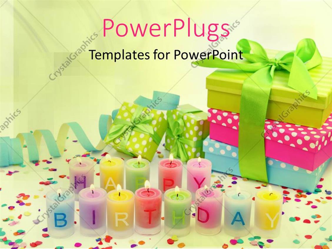 Powerpoint Template Multi Color Happy Birthday Candles And Gift Box Sets In The Background