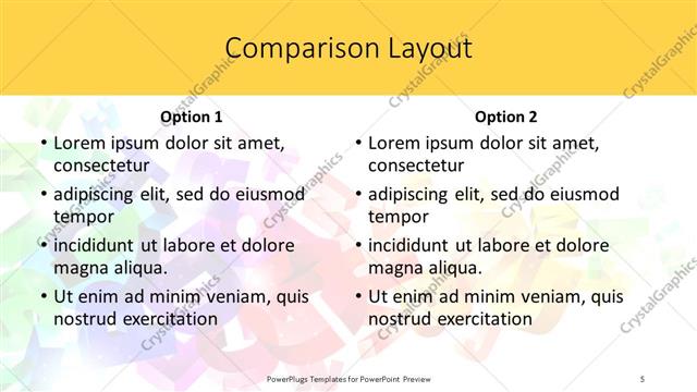 Comparison presentation slide layout