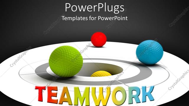  Presentation with team work - Multi colored balls on a circular surface with teamwork text