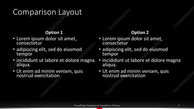 Comparison presentation slide layout