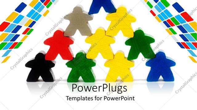  Presentation with pyramid - Multi colored human characters stacked up in a pyramid shape