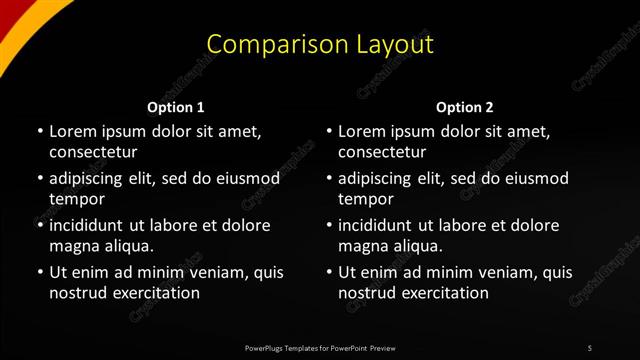 Comparison presentation slide layout