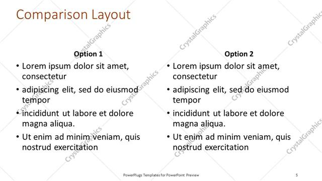 Comparison presentation slide layout