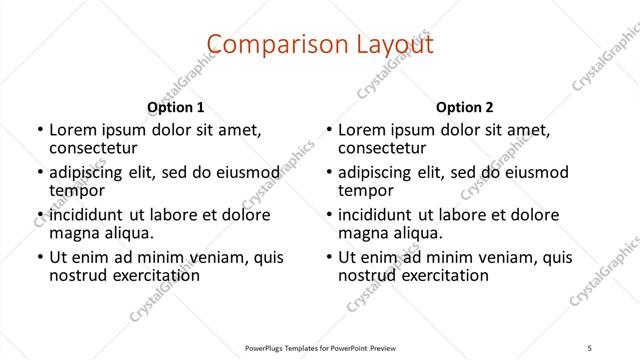 Comparison presentation slide layout