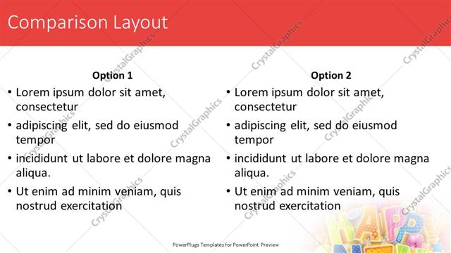 Comparison presentation slide layout