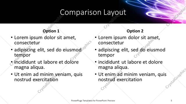 Comparison presentation slide layout
