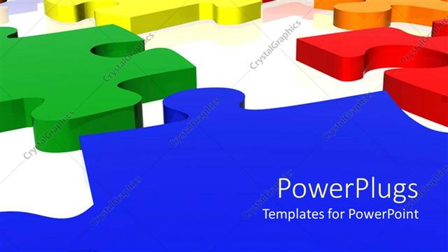  Presentation with multi - Multicolored three dimensional puzzle pieces on white surface