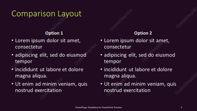Comparison presentation slide layout