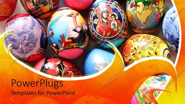  Presentation with artistic - Multiple colored, artistic Easter eggs placed on white surface