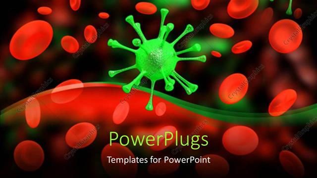  Presentation with medical dark - Multitude of red cells and green viruses on dark background