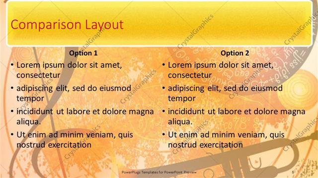 Comparison presentation slide layout