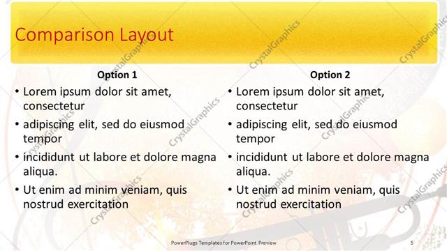 Comparison presentation slide layout