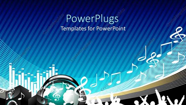  Presentation with speaker - Music depiction with signs, speaker and globe on blue background