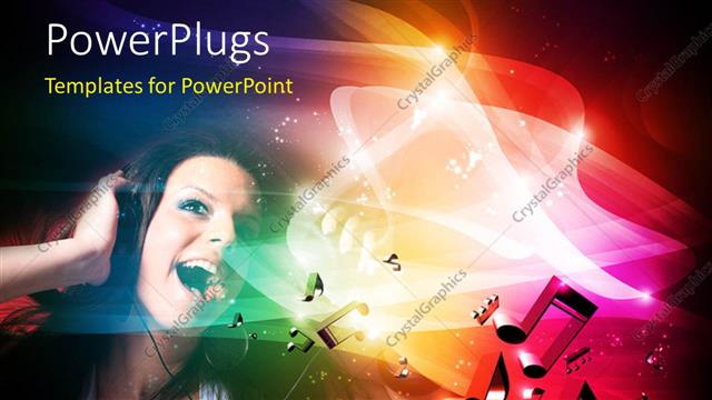  Presentation with music - Music depiction with young lady on headphone sings with music symbols