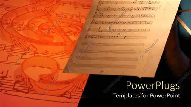  Presentation with sheet music - Music sheet with notes next to bigger 3D sheet with notes