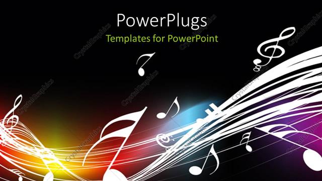  Presentation with music - Music symbols floating over curves on dark background