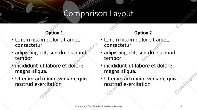 Comparison presentation slide layout
