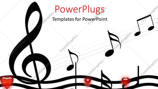  Presentation with music - Music symbols and hearts over white background