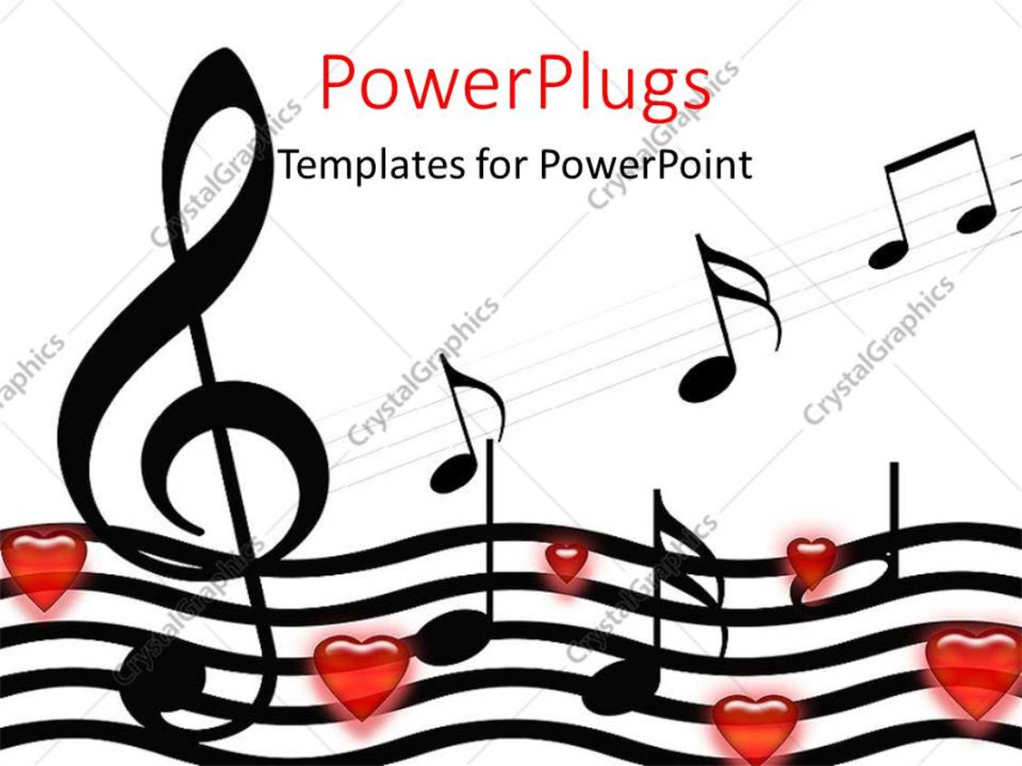 PowerPoint Template Music symbols and hearts over white background (21128)