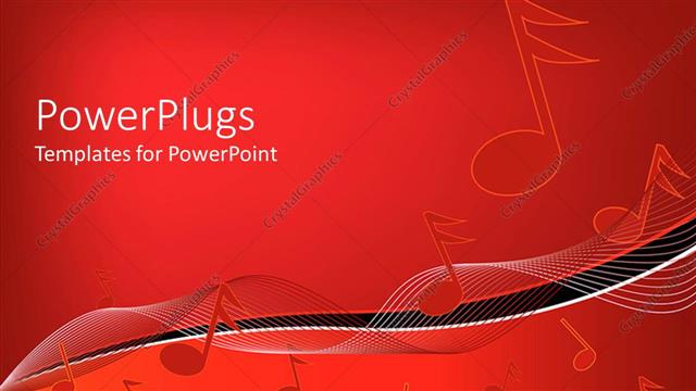  Presentation with music notes - Musical notes on wavy lines on gradient red background