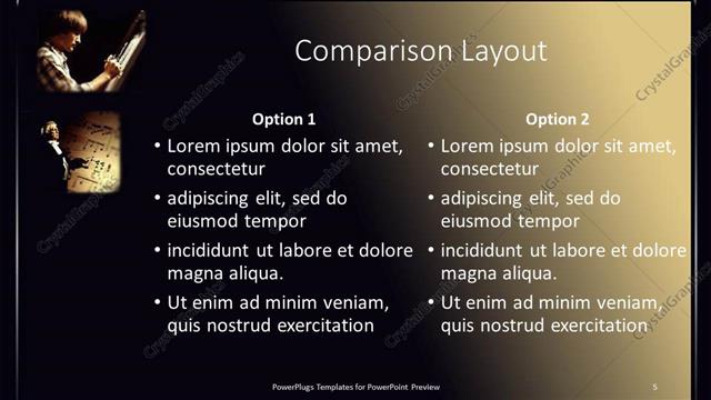 Comparison presentation slide layout
