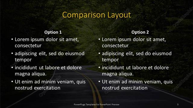 Comparison presentation slide layout