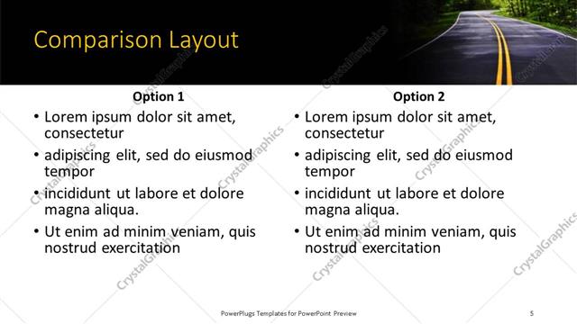 Comparison presentation slide layout