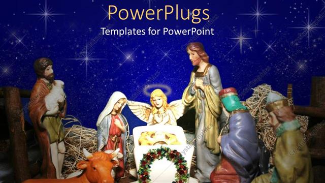  Presentation with nativity - Nativity scene with angel and Christmas wreath