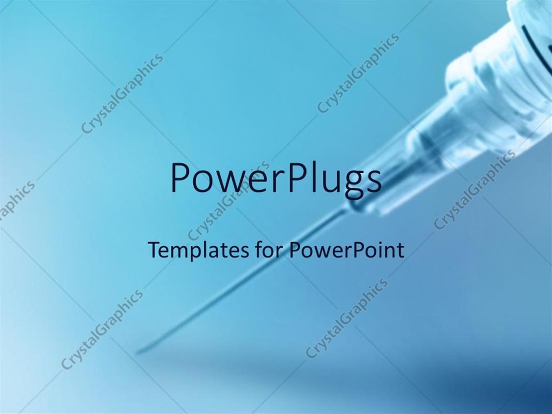 PowerPoint Template Needle and syringe blurred in sky blue themed background (29854)