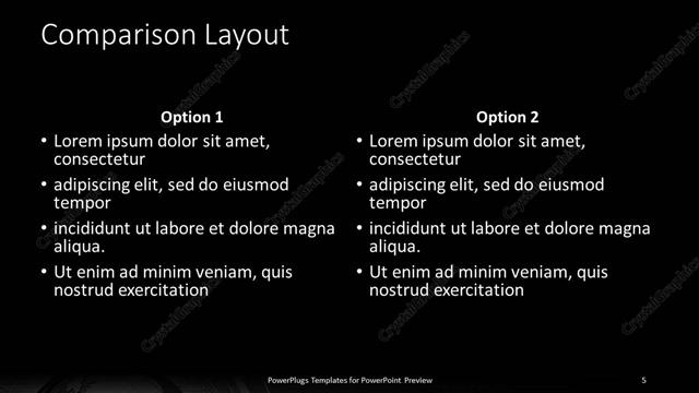 Comparison presentation slide layout